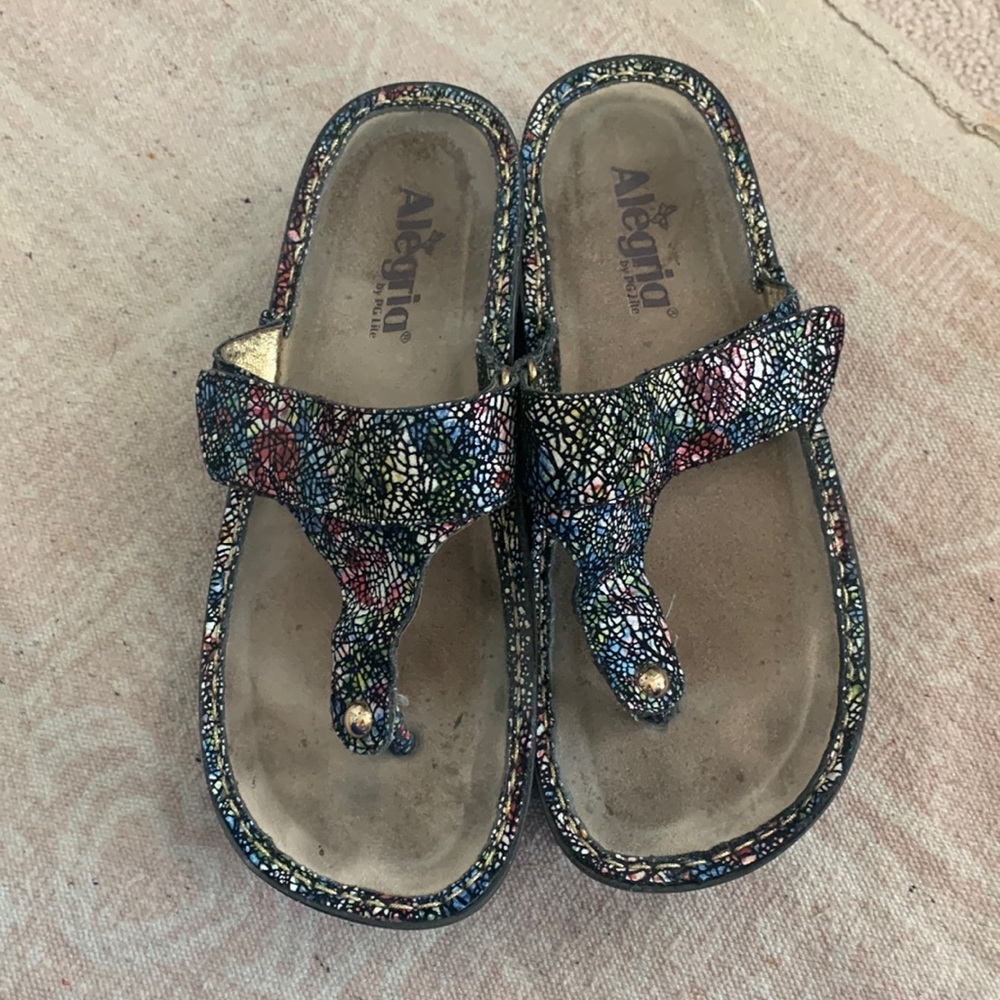 Alegria sandal adjustable strap multi color thong sandal